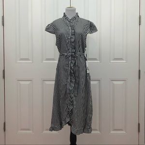 NWT Calvin Klein Striped Ruffled Midi Dress L